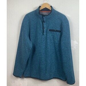 GH Bass & Co Mens Large Teal Blue Textured Fleece Quarter Snap Pullover Sweater
